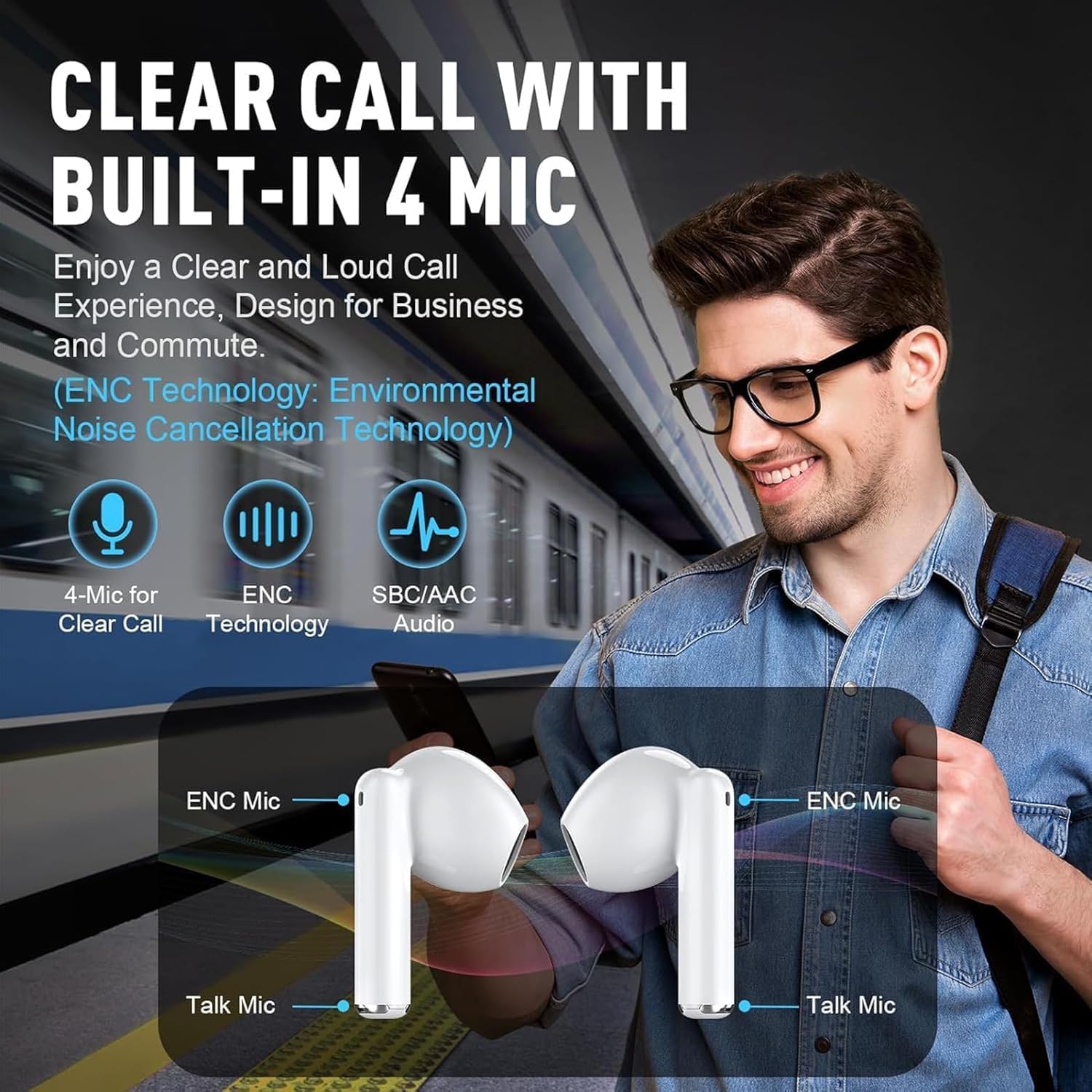 Cuffie Bluetooth In-Ear 5.3 Wireless - 40 Ore Autonomia, IPX8 Impermeabili, Controllo Touch - Per IPhone E Android
