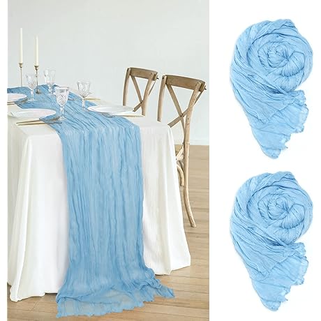 Baby Blue Cheesecloth Runner for Table Decoration
