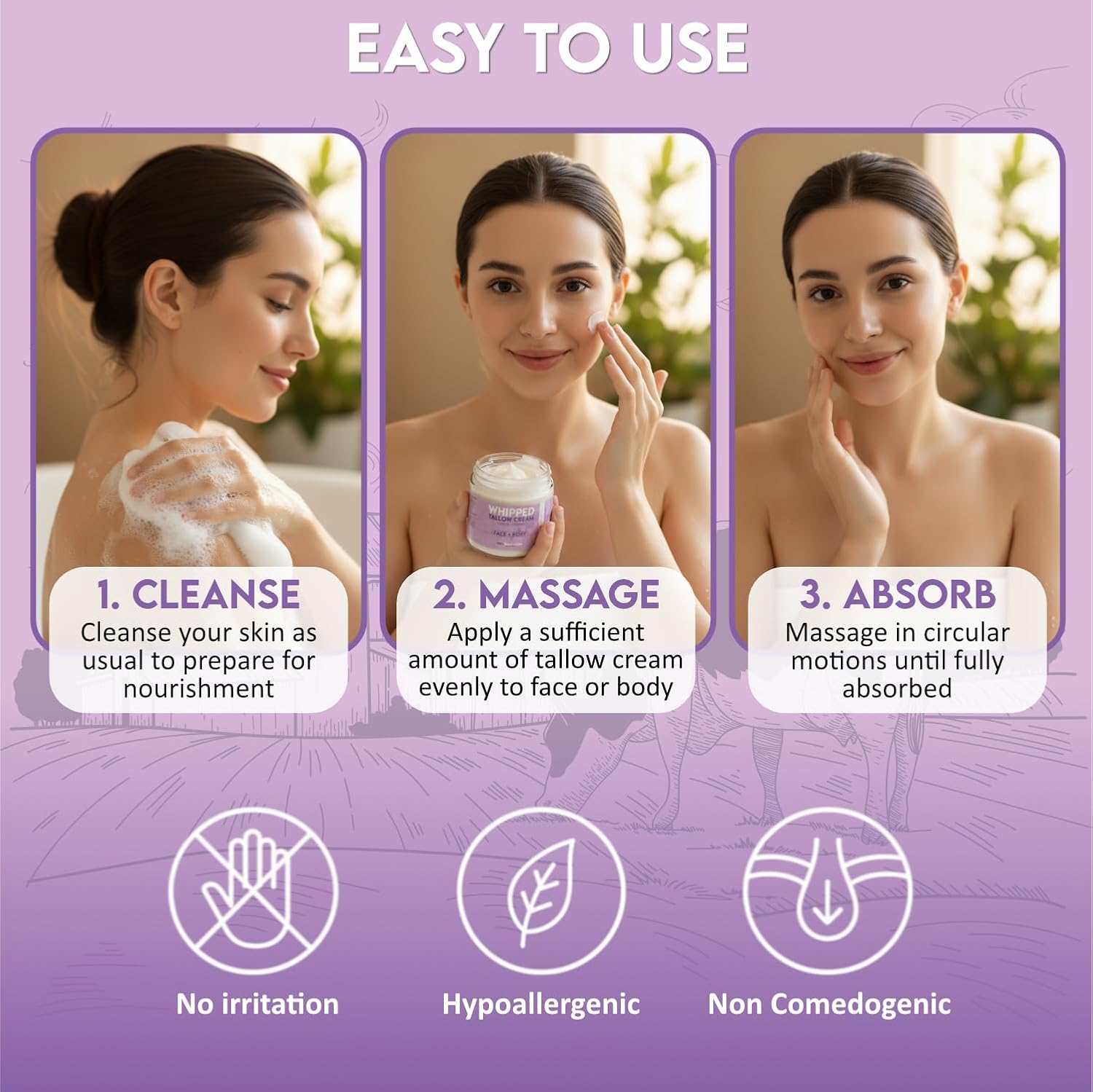 Beef Tallow for Skin, Whipped Beef Tallow Balm for Face & Body with Shea Butter and... - Image 6