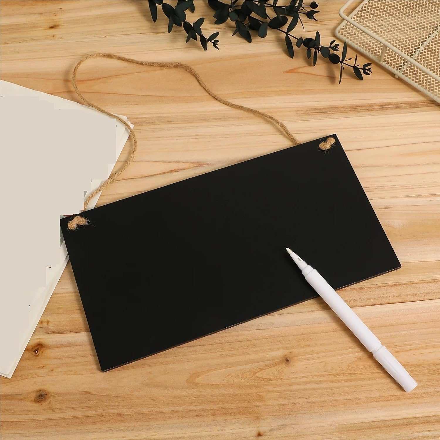 2pcs Chalkboard Signs Black Erasable Chalkboards Wall Hanging Message Display Boards Notes Menus 10.22X5.5X0.2In with Rope