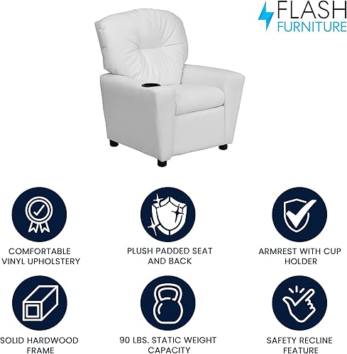Miniatura 220 de Flash Furniture Chandler LeatherSoft - Silla reclinable para niños con portavasos y reclinable de seguridad, silla reclinable contemporánea para