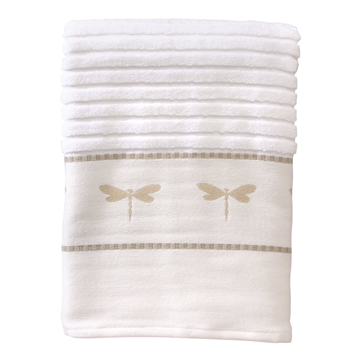 Creative Bath Products Dragonfly Collection Bath Towel, Beige/White