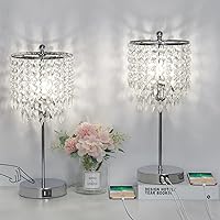 Boncoo Crystal Table Lamps Set of 2: Touch Control Dimmable Bedside Lamps with USB Ports, Elegant Silver Crystal Shades for Bedroom Nightstand
