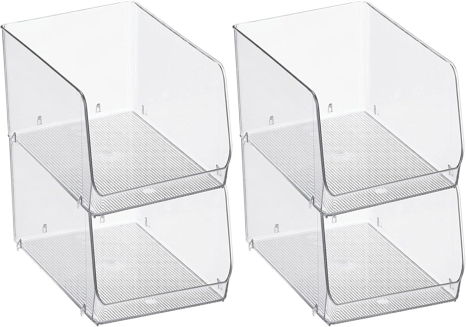 mDesign Wide Stackable Plastic Food Storage Organizer Bin Basket with Open Front for Household Kitchen Cabinets, Pantry, Offices, Closets, Bedrooms, Bathrooms - 10.2" Wide, 4 Pack - Clear