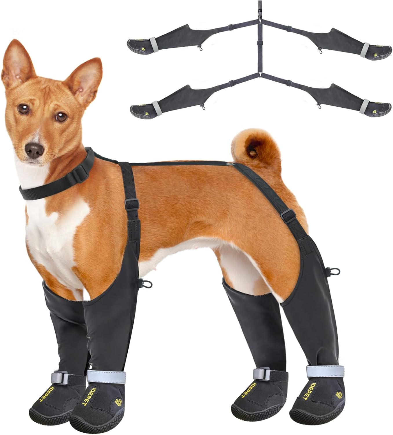 Idepet Dog Suspender Boots, Anti-Slip & Fall Waterproof Tall Shoes Legging for Small Medium Dog, Adjustable Suspender Boots for Winter Snow Rain Hiking Paws Protector 2