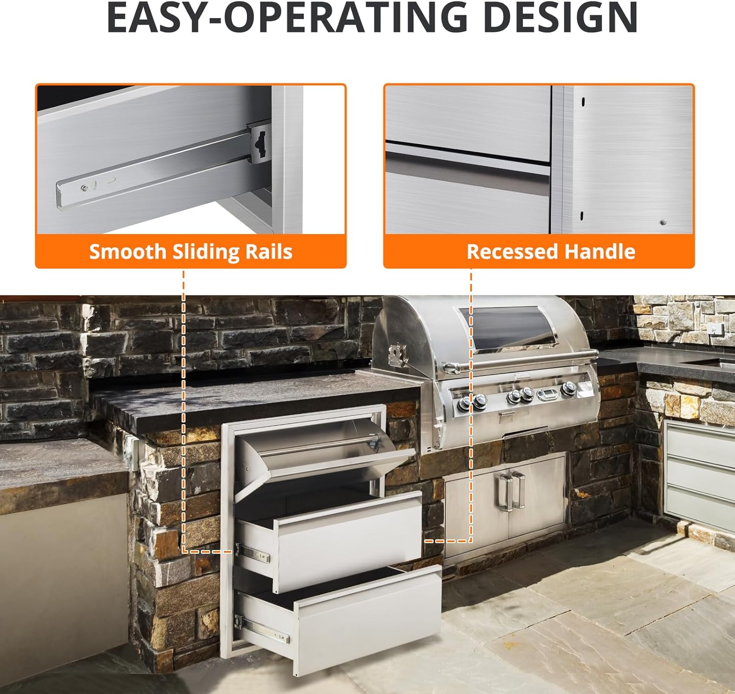 Premium Stainless Steel Outdoor Kitchen Drawers - Weatherproof BBQ Storage for Grilling Tools & Accessories, Rust-Resistant Cabinet for Patio, Grill Island & Outdoor Cooking Stations