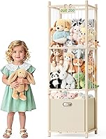 Vista 1 de Organizador de almacenamiento de animales de peluche, organizador grande de juguetes de madera con cajón para guardería, dormitorio, cuarto