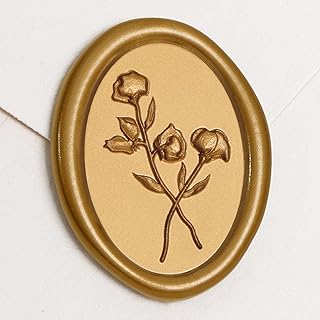 UNIQOOO Wax Seal Stickers - 3D Floral Oval Shape Wedding Invitation Envelope Seal Stickers, 50 Pcs Antique Gold, Perfect for Invitations, Christmas, Gift Wrapping