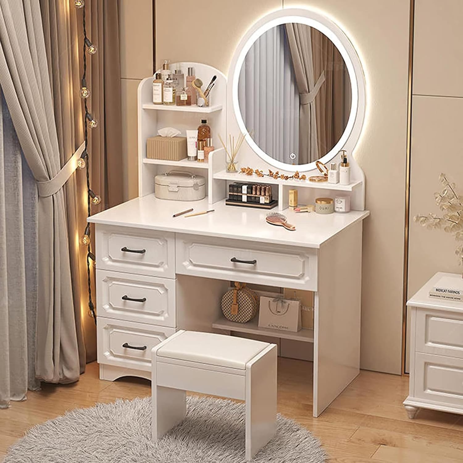 Vanities for Makeup, Vanity Set with Mirror and Stool, Touch Screen Hd Mirror(3Brightness