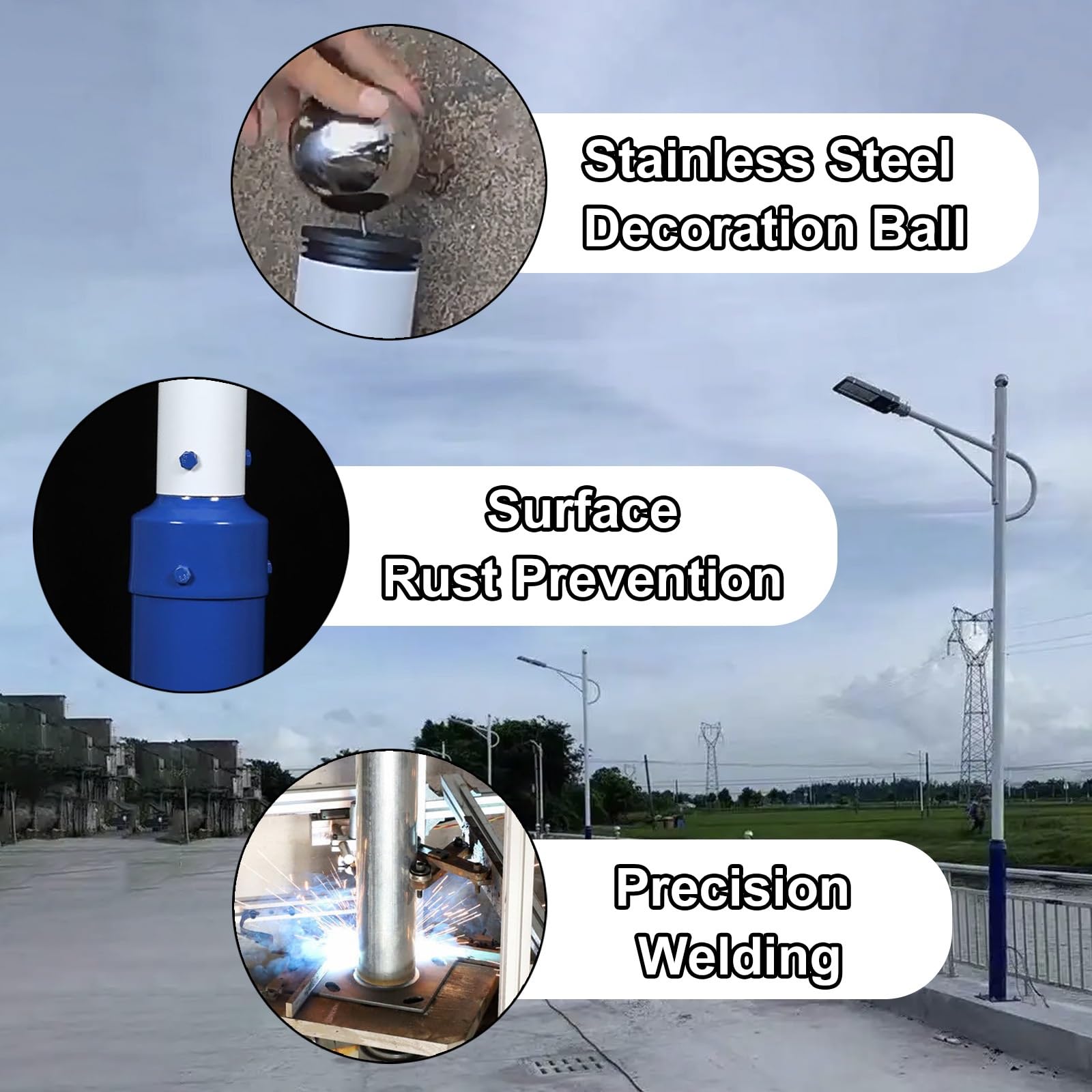 Słup oświetlenia ulicznego 2-6 m, słupek lampy solarnej do oświetlenia zewnętrznego, kolumna wspornika kamery monitorującej z klatką na pręty zbrojeniowe