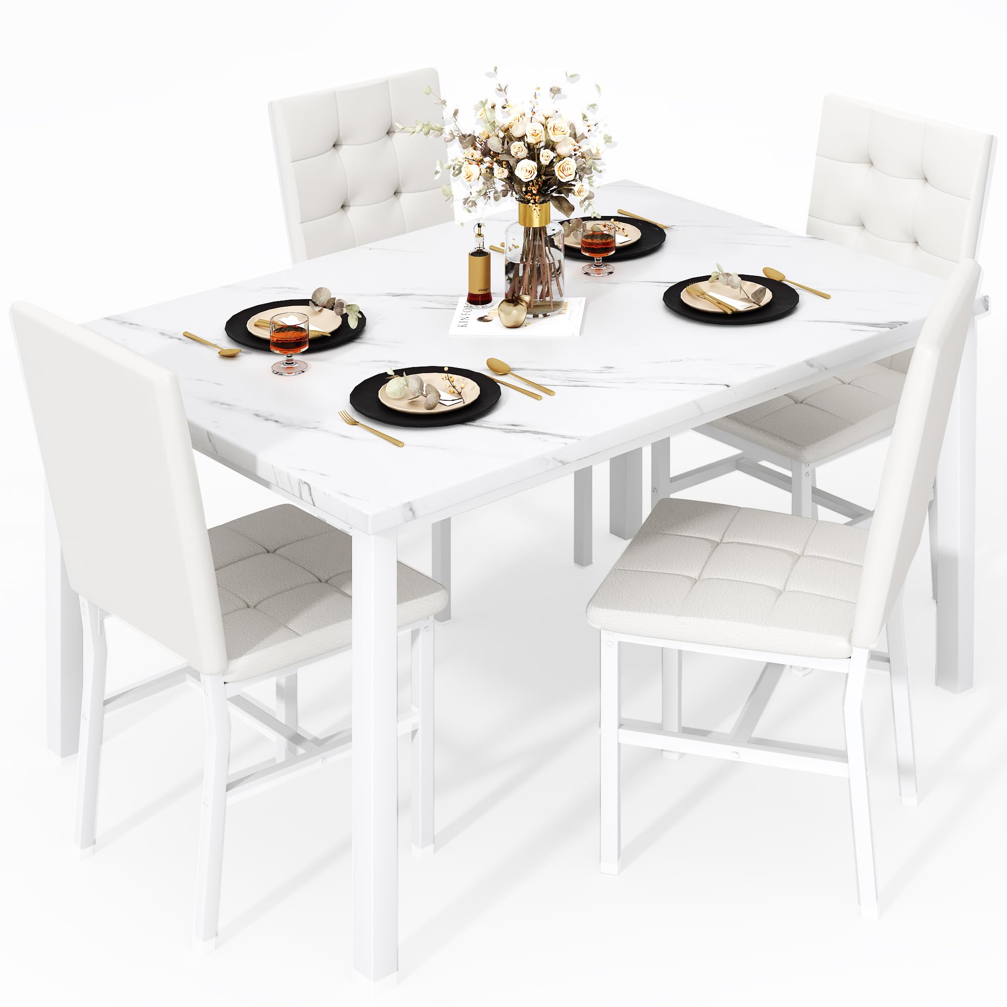 AWQM Faux Marble Dining Table Set for 4