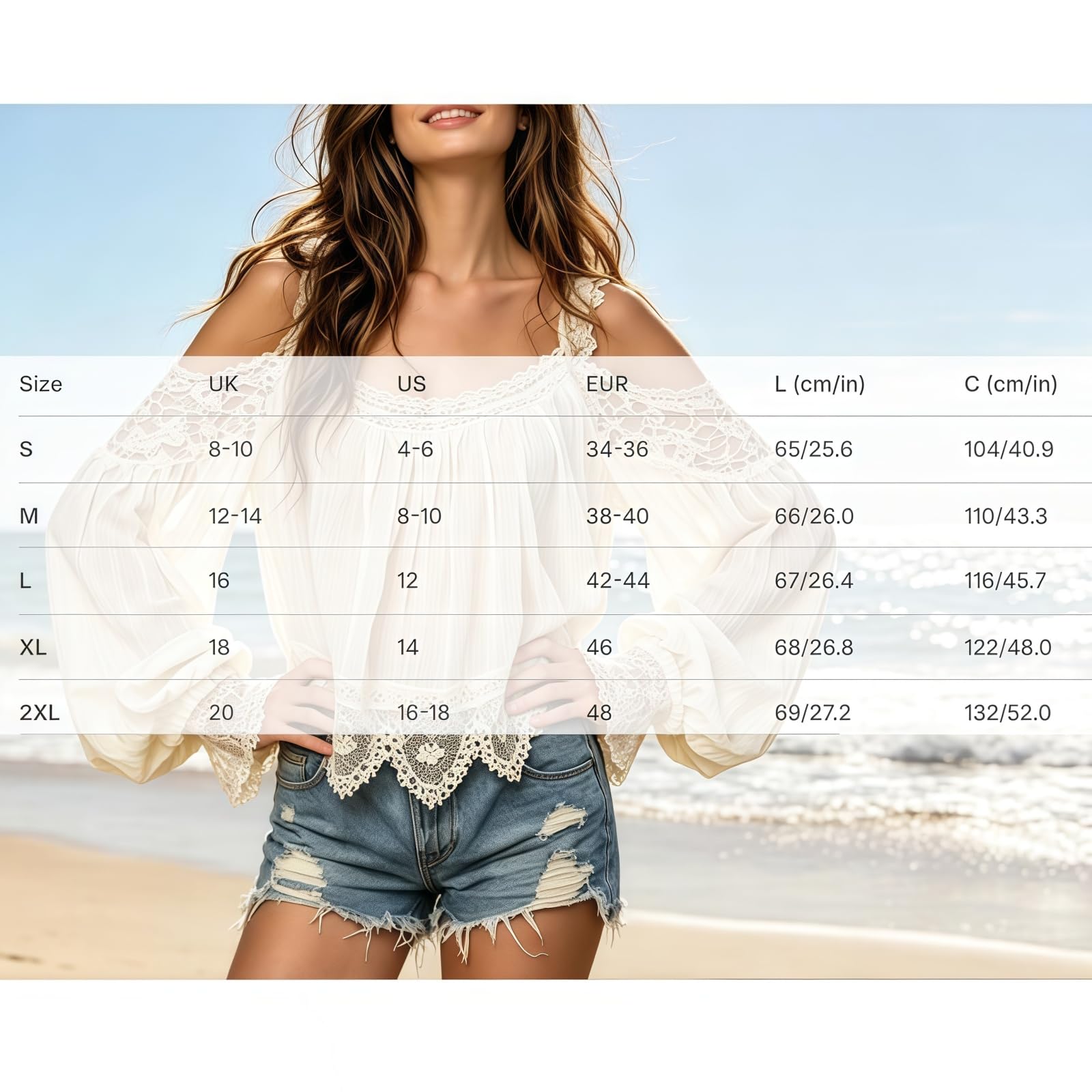 Blusa de Mujer con Detalle de Volantes y Mangas abullonadas - Tirantes, Capas, Encaje, Estilo Vintage, Hombros Descubiertos, bajo Irregular, Estilo Bohemio