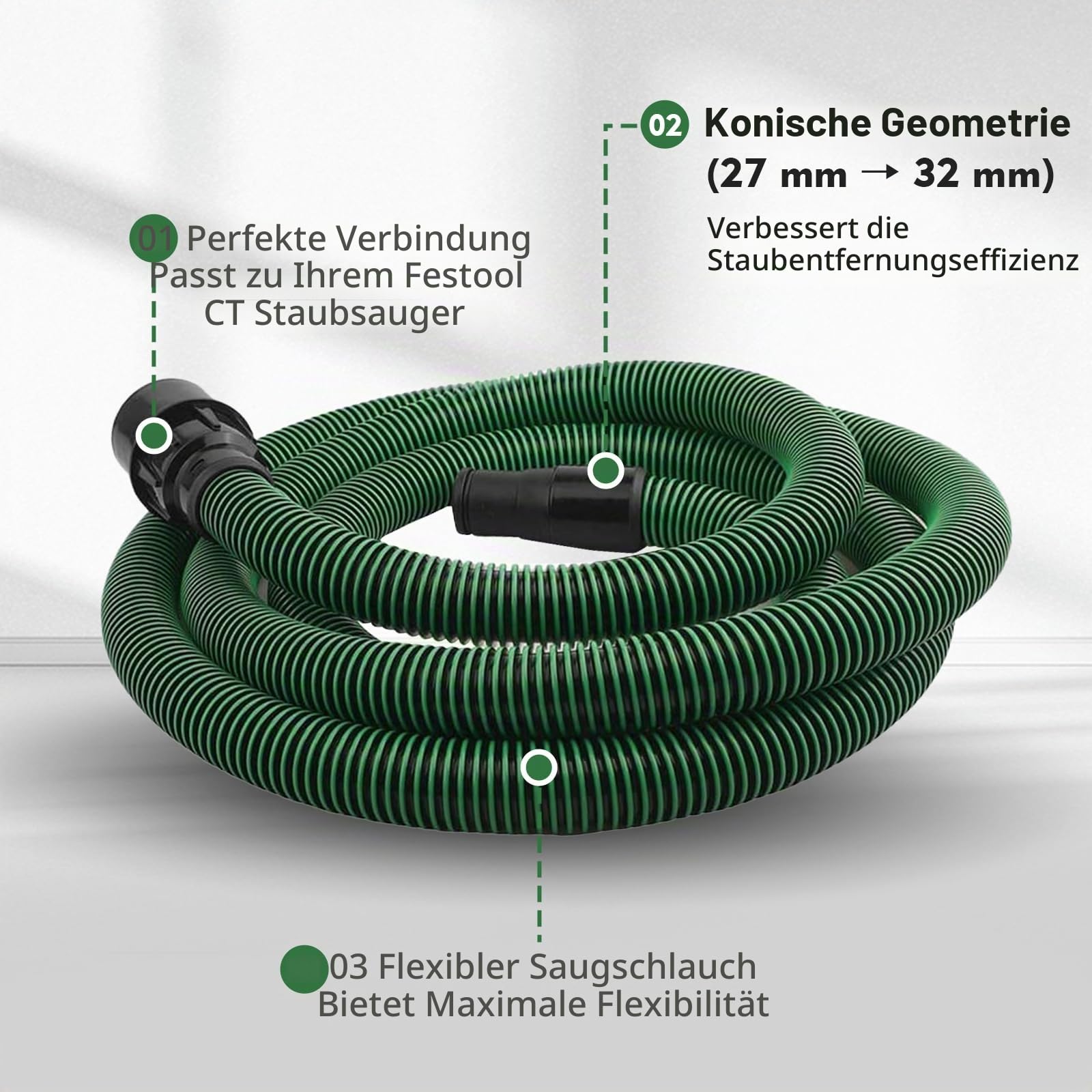 5m Staubabsaugschlauch Kompatibel mit Festool CT 26/36/48, CT 15/25