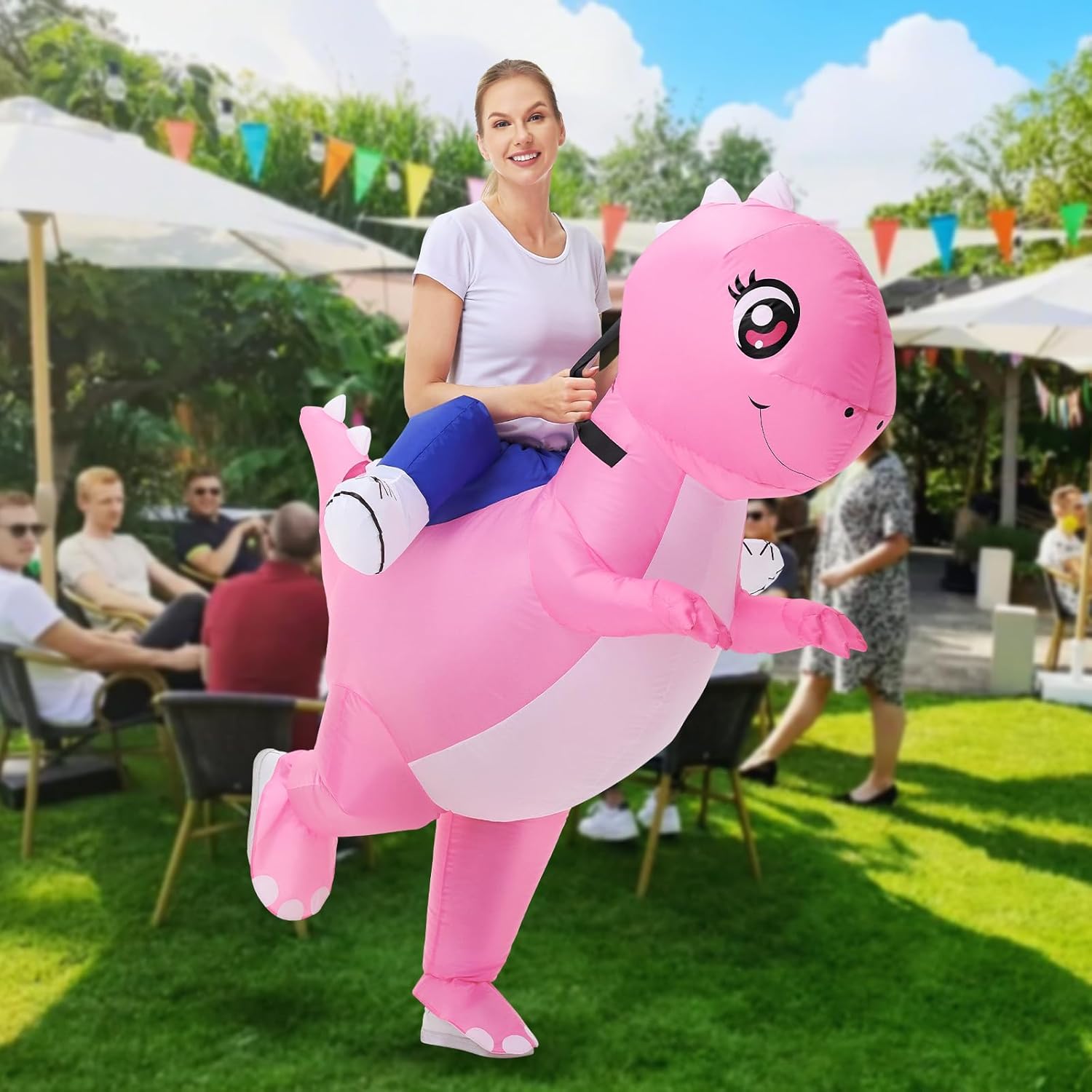 Poptrend Inflatable Dinosaur Costume for Adult Funny Ride-On Blow up Halloween Costumes Womens/Mens Holiday Party Cosplay Costumes - Image 7