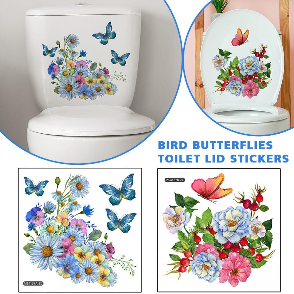 Autocollants Pour Couvercle De Toilette Amovibles Impermeables A Motif Floral Et Feuilles Vertes Pour Decoration De Salle De Bain Lot De 17 99046563