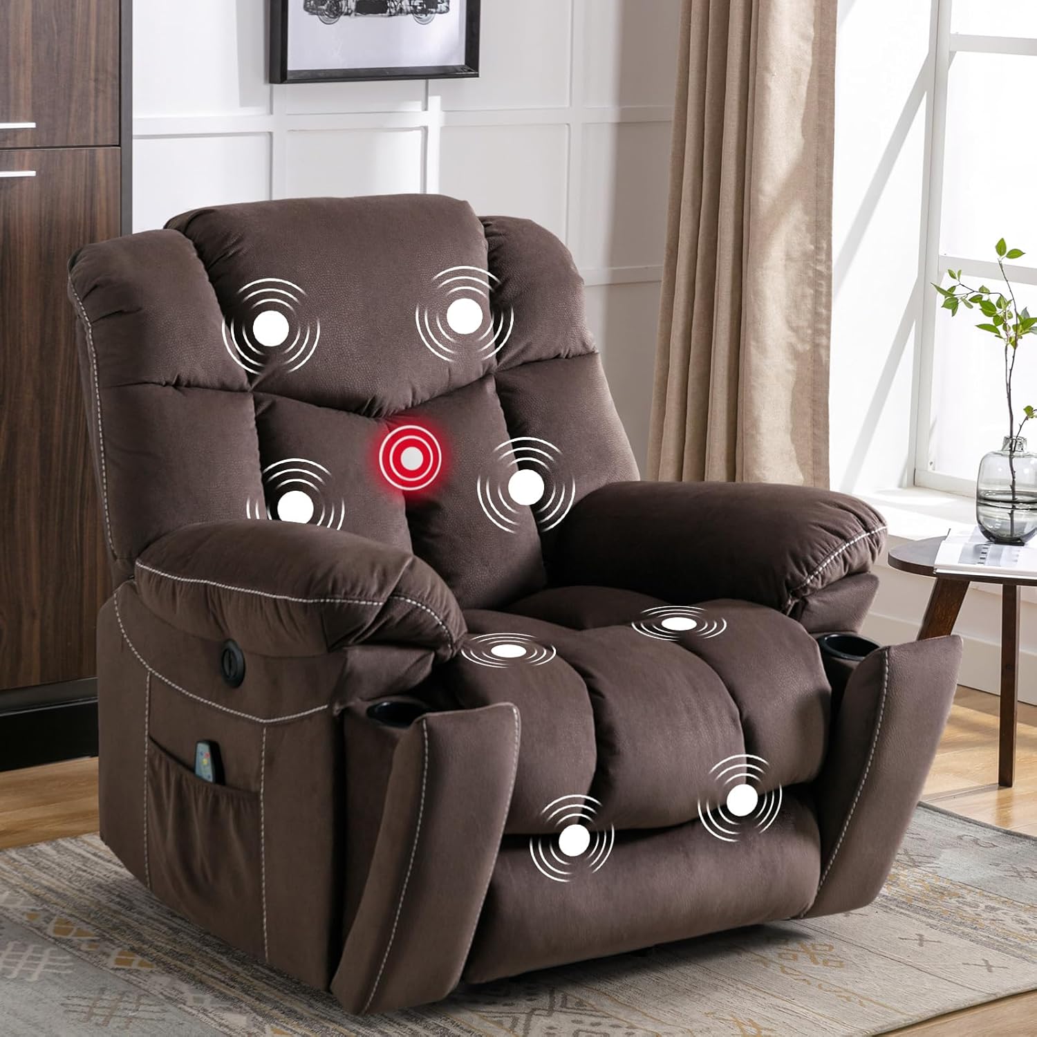 CANMOV Large Power Lift Recliner Chair for Elderly, Massage and Heated Lift Chair for Seniors Big and Tall People, Fabric Reclining Chair with Concealed Cup Holders, Side Pocket, USB Port (Chocolate) CANMOV Large Power Lift Recliner Chair for Elderly, Massage and Heated Lift Chair for Seniors Big and Tall People, Fabric Reclining Chair with Concealed Cup Holders, Side Pocket, USB Port (Chocolate)