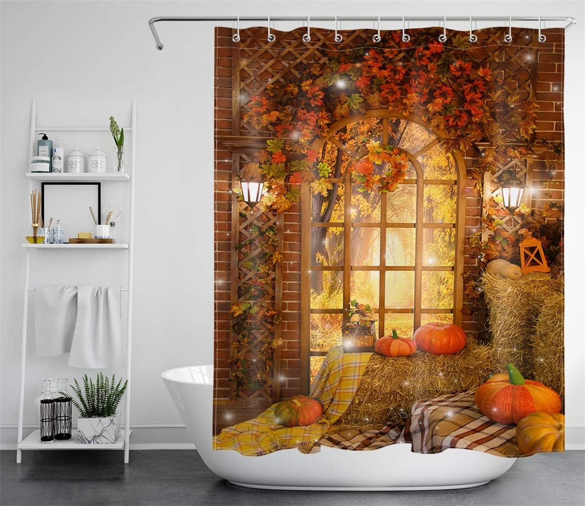 LB Scary Haunted Castle Night Shower Curtain for Bathroom, Halloween Ghost Witch Pumpkin Decor Fabric Curtain for Shower Stall, 72 W x 78 L Extra Long, Water Proof Fabric Shower Curtain with 12 Hooks