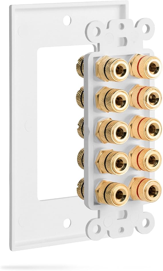Fosmon Five Speaker Home Theater Banana Binding Post Coupler Wall Plate