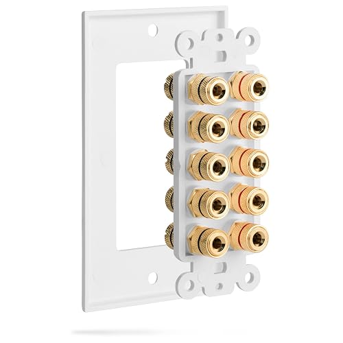 Fosmon Gold Plated Banana Binding Post Wall Plate - 2 Speaker Coupler For Home Audio