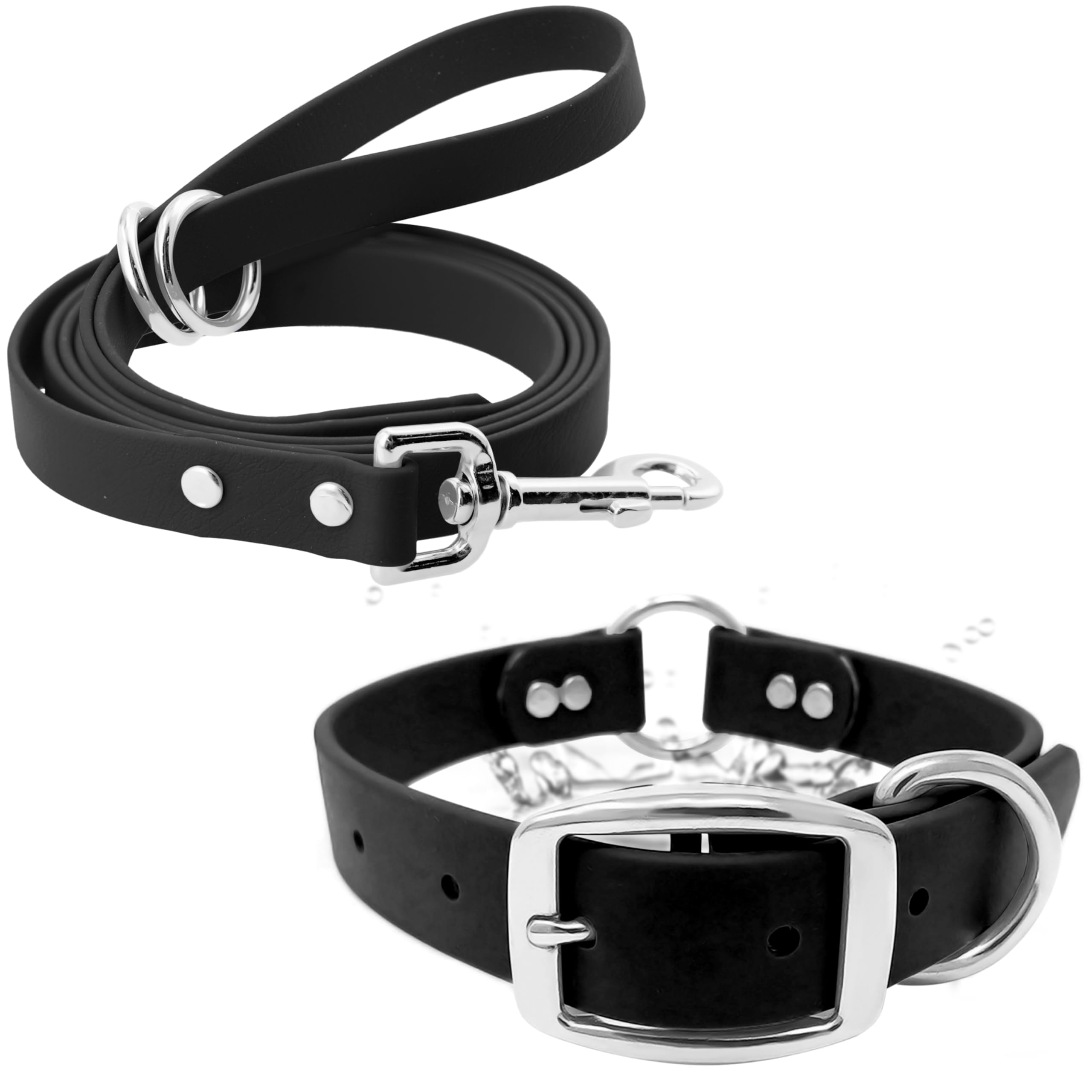 Collier et laisse pour chien noir Regal Dog Products - Taille grand et XL
