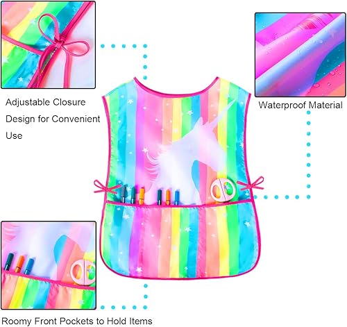 Miniatura 4 de Sylfairy Bata de arte para niños, impermeable, para pintar, delantal de pintura para niños pequeños