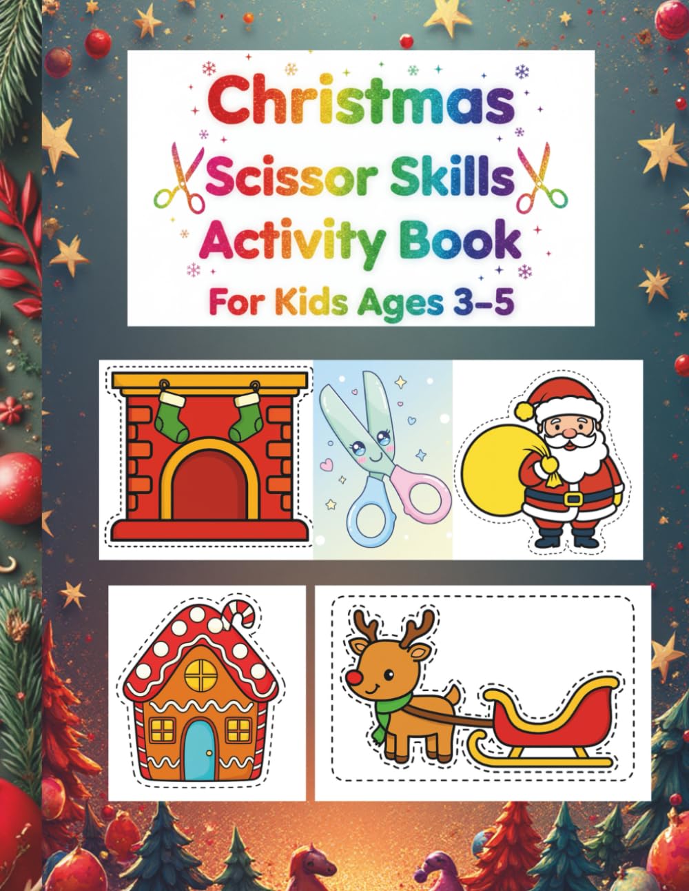 Christmas Scissor Skills activity book for Kids Ages 3–5: A Fun Cutting Practice Workbook with Christmas Pictures Santa, Snowmen, Reindeer & More for Preschoolers