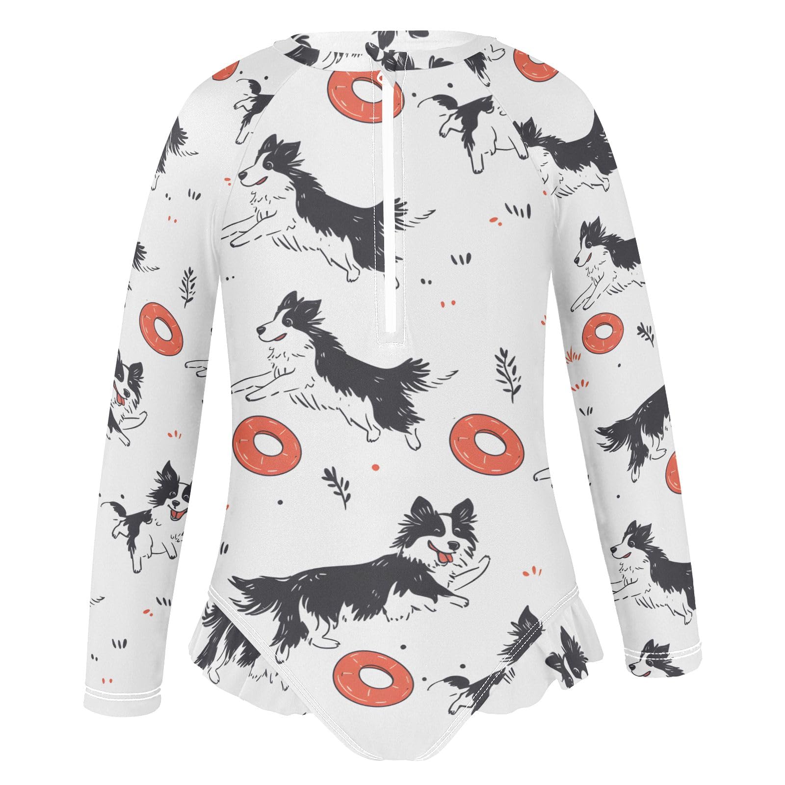 ALAZA Swimsuit for Girls Long Sleeve Rashguard Bathing Suit Dog Border Collie Quick Dry 4T
