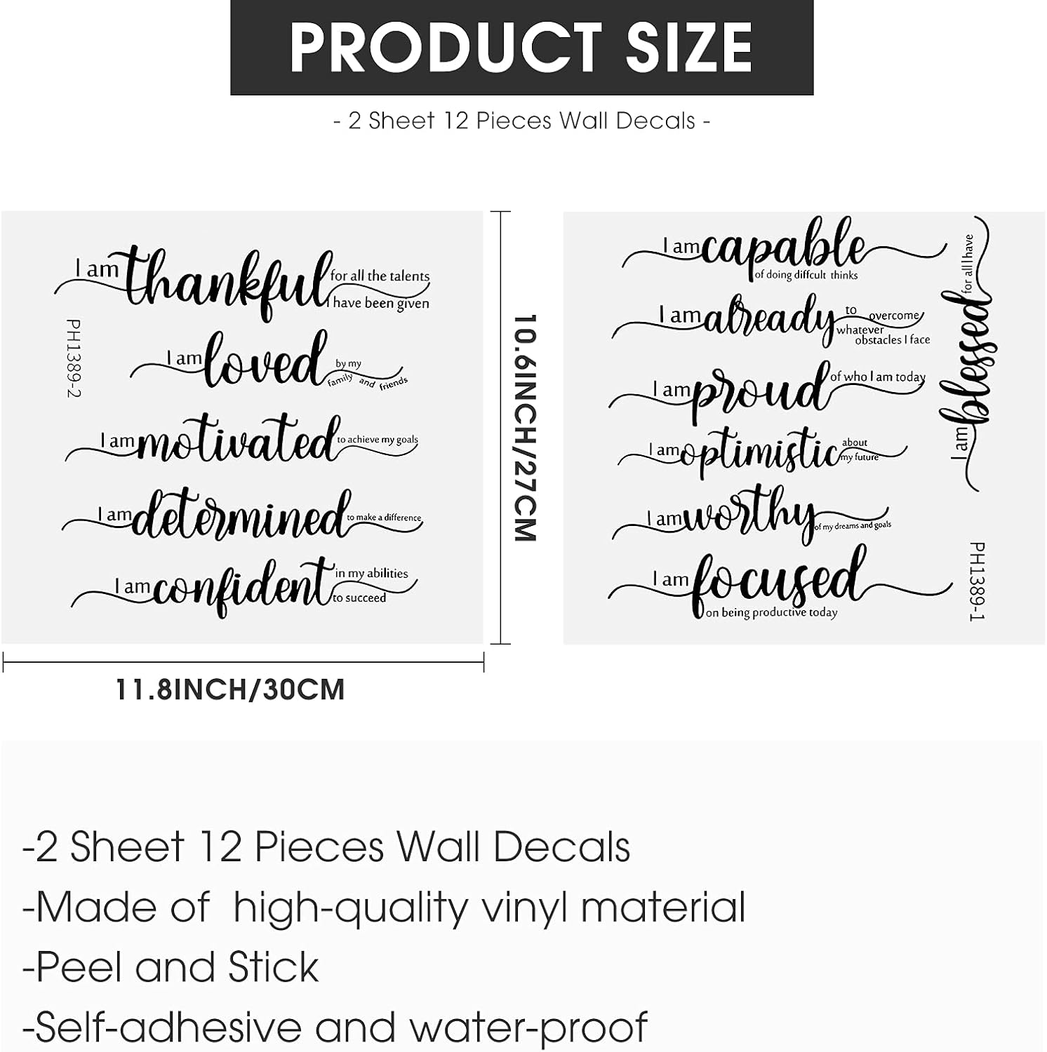 Epakh 2 Sheets Motivational Wall Stickers Decor Black Inspirational Wall Decal Art Inspirational Quote Stickers Vinyl Positive Wallpaper for Living Room Bedroom Office Nursery Restaurants Offices