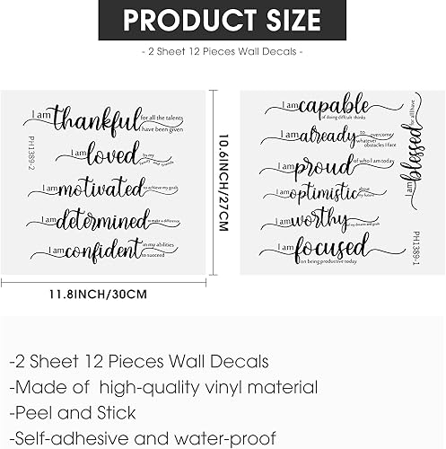 Miniatura 3 de Epakh 2 Sheets Motivational Wall Stickers Decor Black Inspirational Wall Decal Art Inspirational Quote Stickers Vinyl Positive Wallpaper for Living