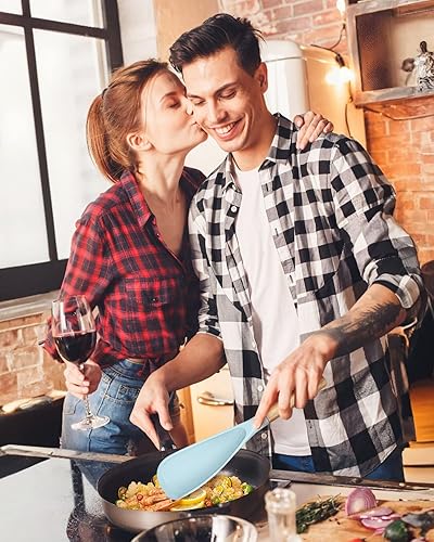 Miniatura 6 de Cuchara de cocina para utensilios de cocina antiadherentes, ideal para cocinar y servir silicona mate resistente sin BPA, cuchara con mango de Azul