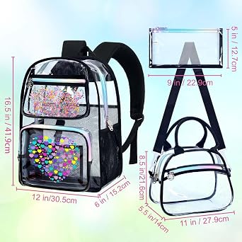 AGSDON Clear Backpack, Heavy Duty Transparent Bookbag, See Through PVC Backpacks for Women Men