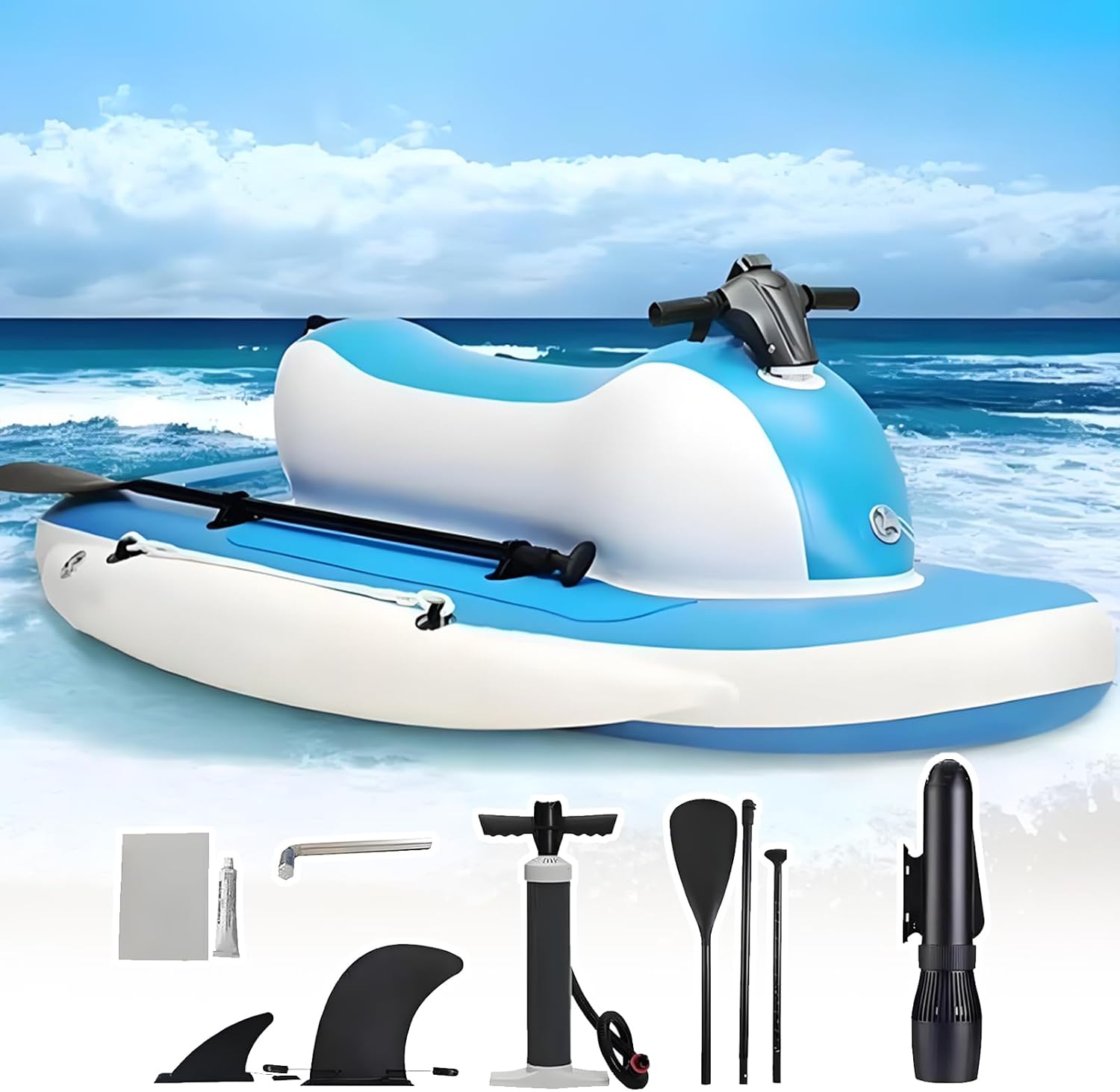 Electric Inflatable Jet Ski,with 10000mA/16000mA Scooter,10 Speed Control(3-11 km/h),440lb Load,for Beach Seaside Vacation Entertainment Motorboat+500W10AThruster