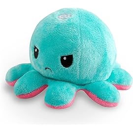 TeeTurtle Reversible Pink and Aqua Octopus Plushie - 4-Inch Two-Sided Flip Plush Toy with Embroidered Details - Cute Mini Collectible Plush for Kids, Teens, and Adults