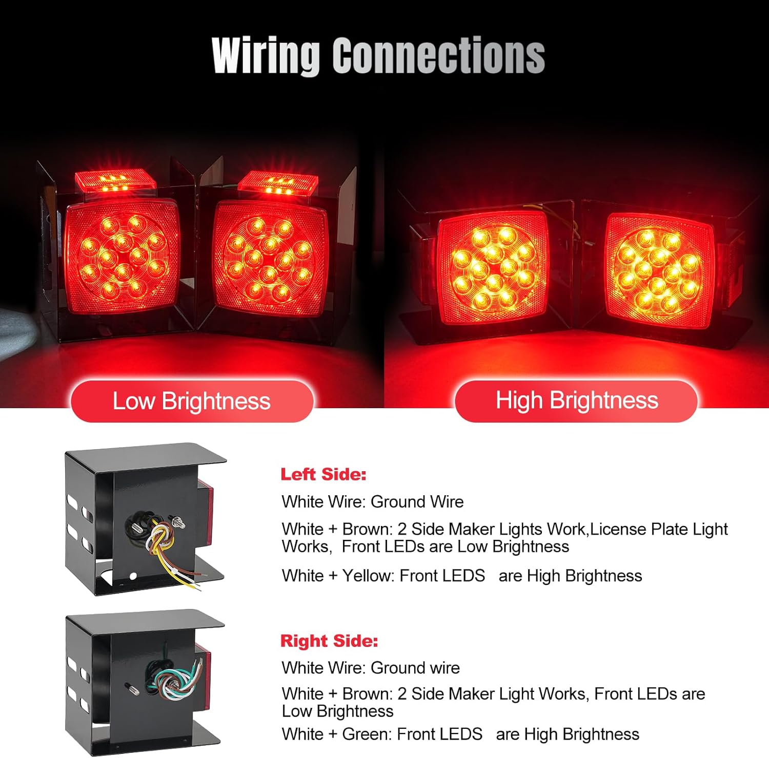 2pcs Submersible Square LED Trailer Light Kit 12V Red LED Stop Turn Tail Running Light w/Steel Mounting Boxes License Plate Bracket for Under 80" Trailer Boat Truck, IP68 DOT Approved