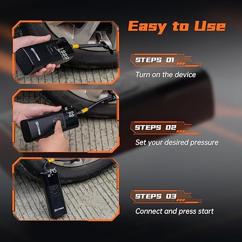 Miniatura 7 de Compresor de aire portátil para inflado de neumáticos, bomba de aire portátil para neumáticos de automóvil, 10000 mAh, 150 PSI y 12 V CC