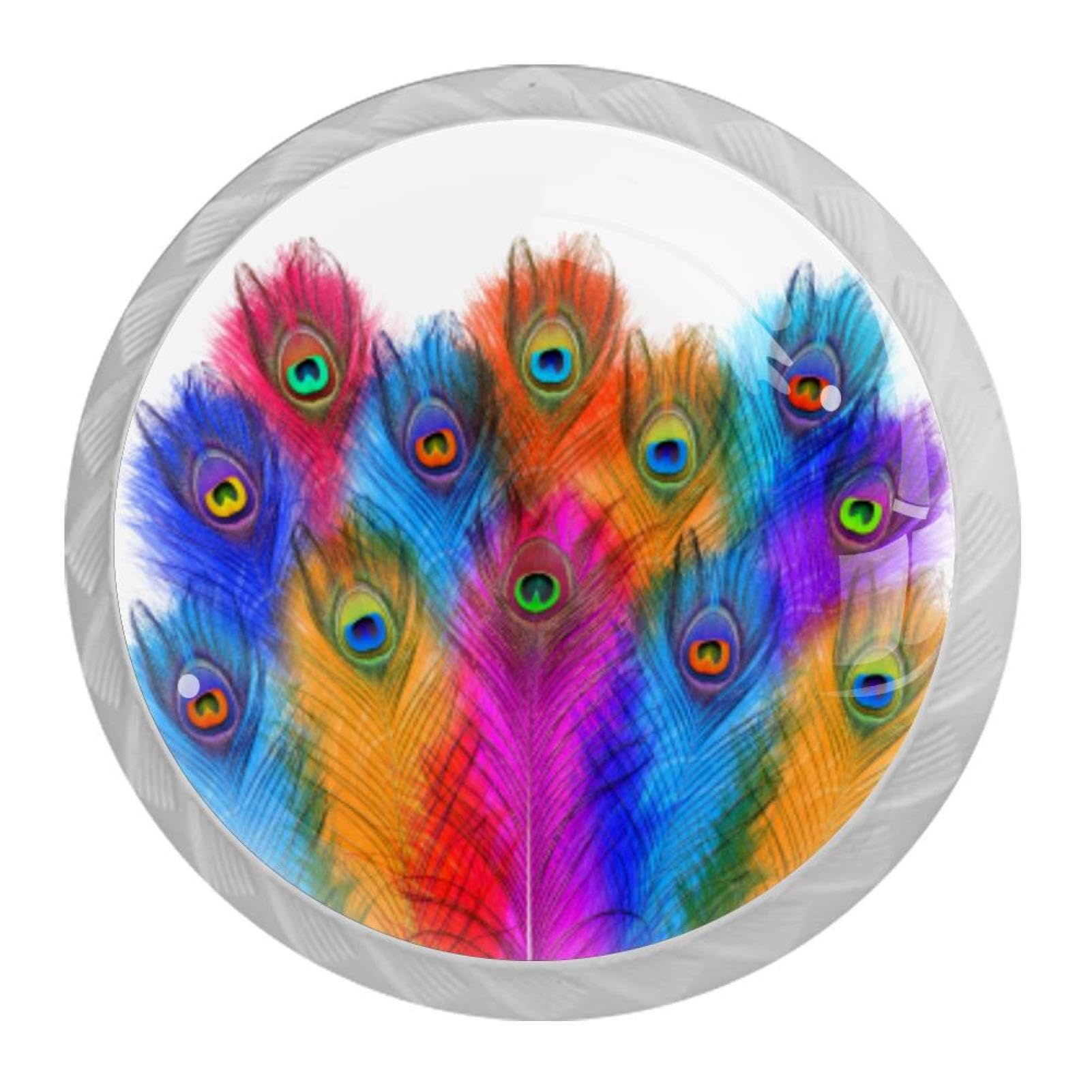 Tqmspg 4 Pieces Drawer Pulls Peacock Feathers Door Knobs Dresser Handles for Kitchen Wardrobe Cupboard Hardware Furniture