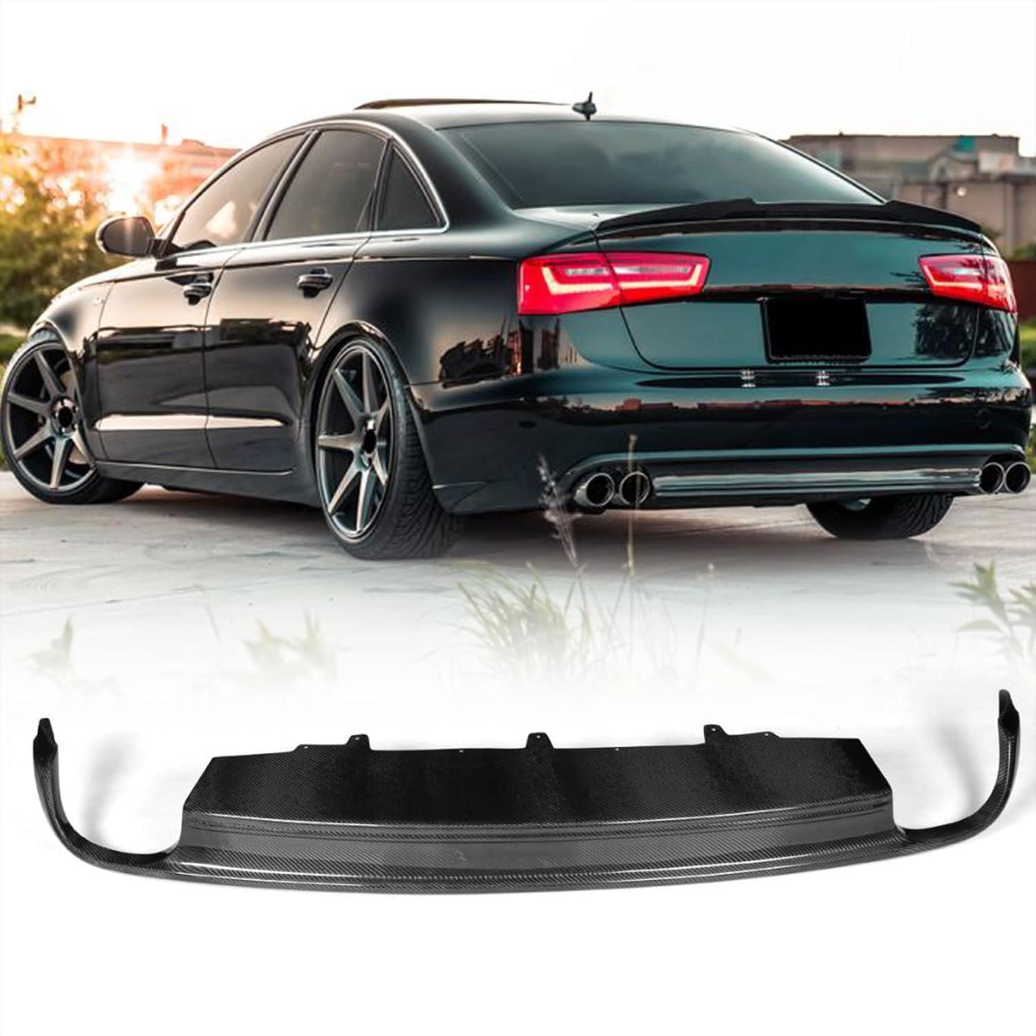 Carbon Fiber Rear Diffuser for Audi A6 2013-2015 Sedan 4-Door Rear Lower Bumper Lip Spoiler Body Kit Factory Outlet (Not for Sline & S6)