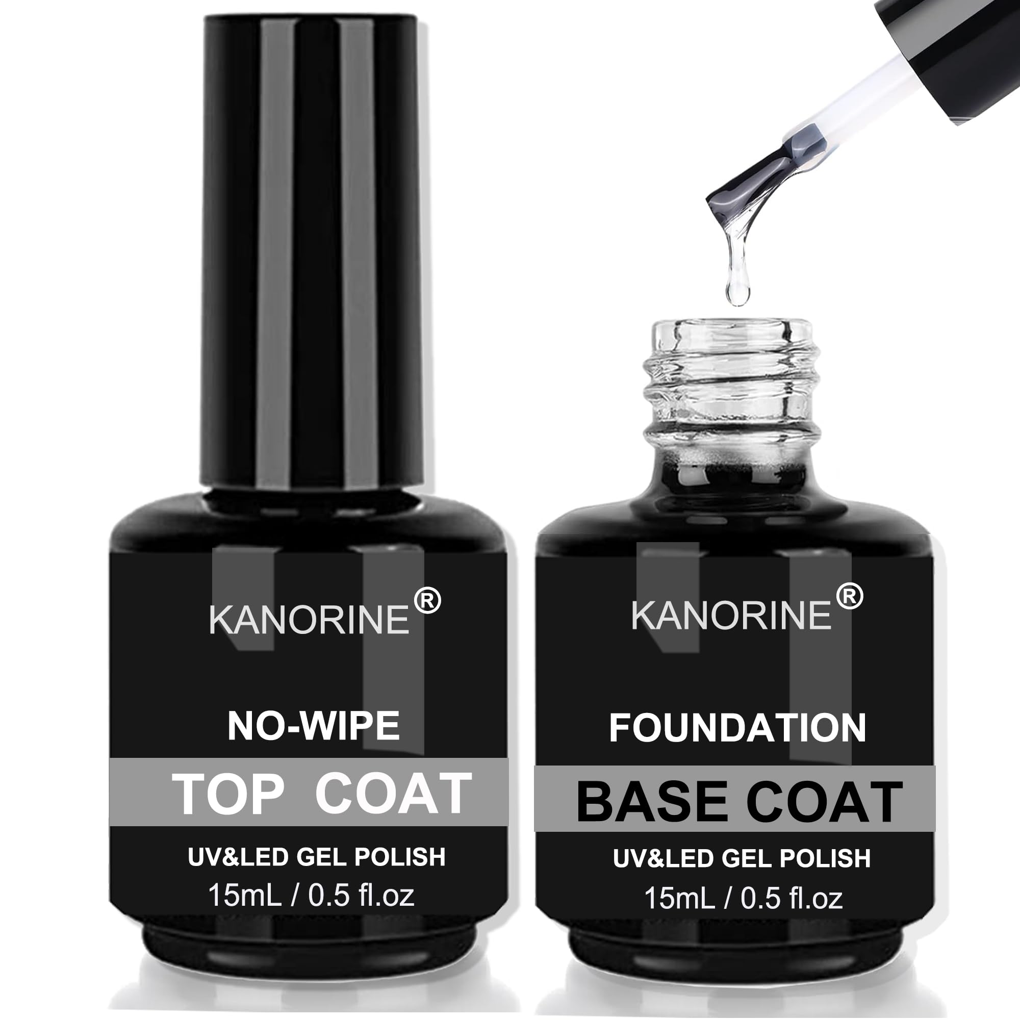 15ml Gel Nail Polishes No Wipe Top Coat and Base Coat Soak Off Nail Lamp uv led Gel Polish Nail Art Manicure Salon DIY Glossy Shine Finish 0.51oz