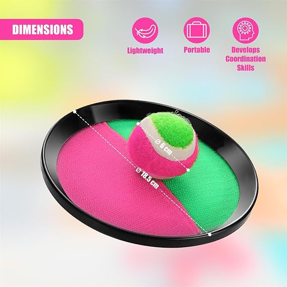 The Magic Toy Shop Toss and Catch Ball Set for Kids & Families – 2 Sticky Paddles with Straps & 1 Ball – Fun Outdoor Play Toy for Garden, Beach, Pool, Summer, Sports Day & Family Games