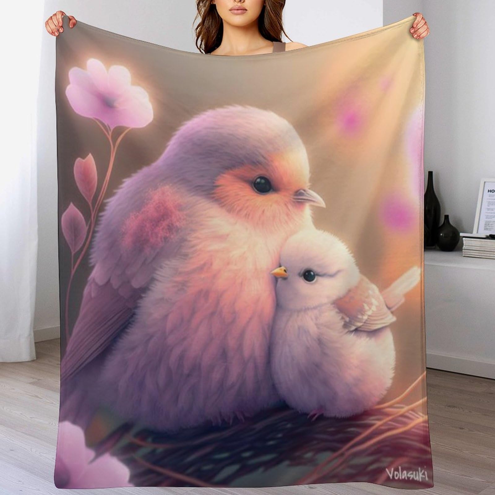 Couverture polaire oiseau 100x130 cm en flanelle douce pour lit et canapé