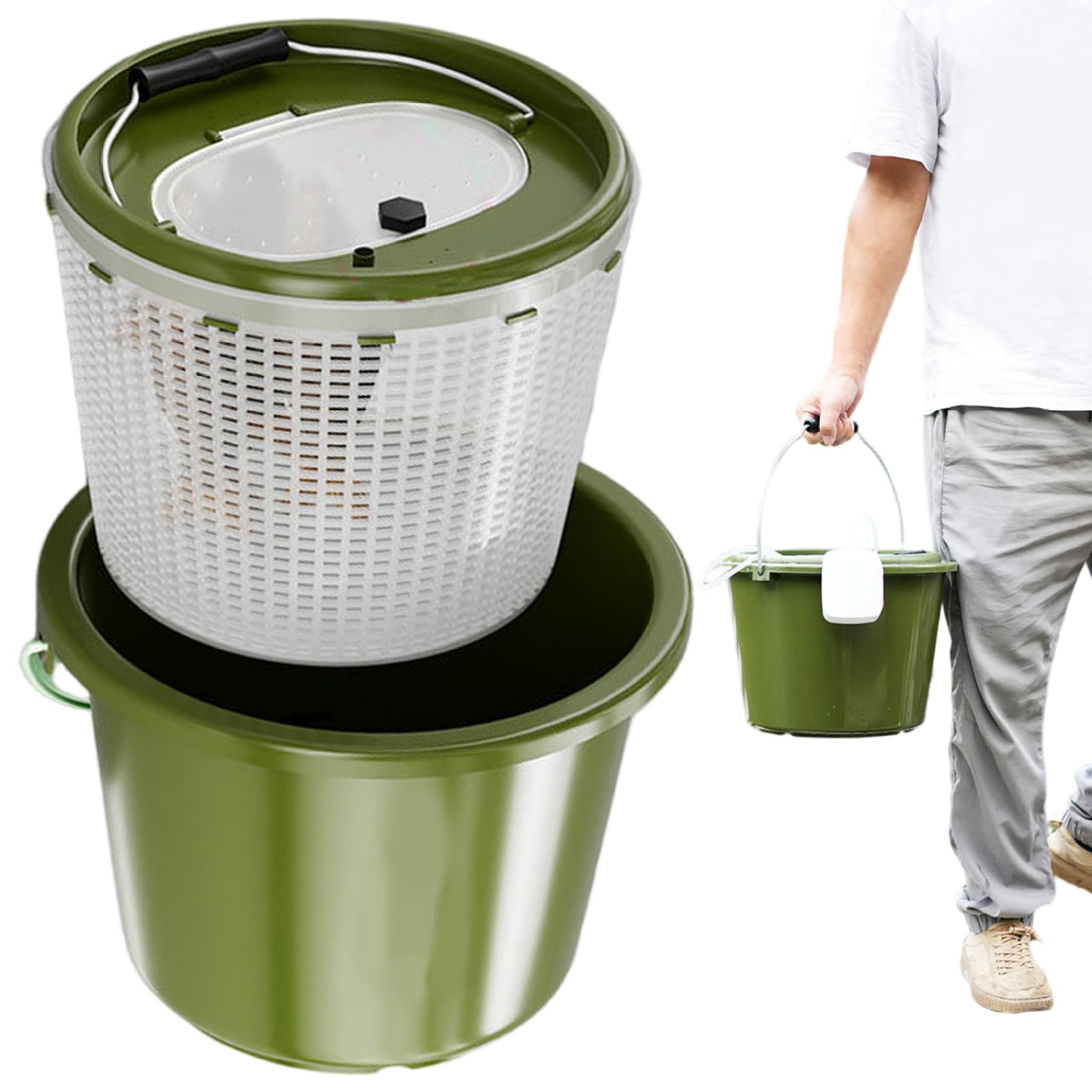 Secchio da Pesca con Coperchio, Secchio Esca Vive Leggero 5L con Foro di aerazione e Contenitore di Trasporto di Pesce per Esterno