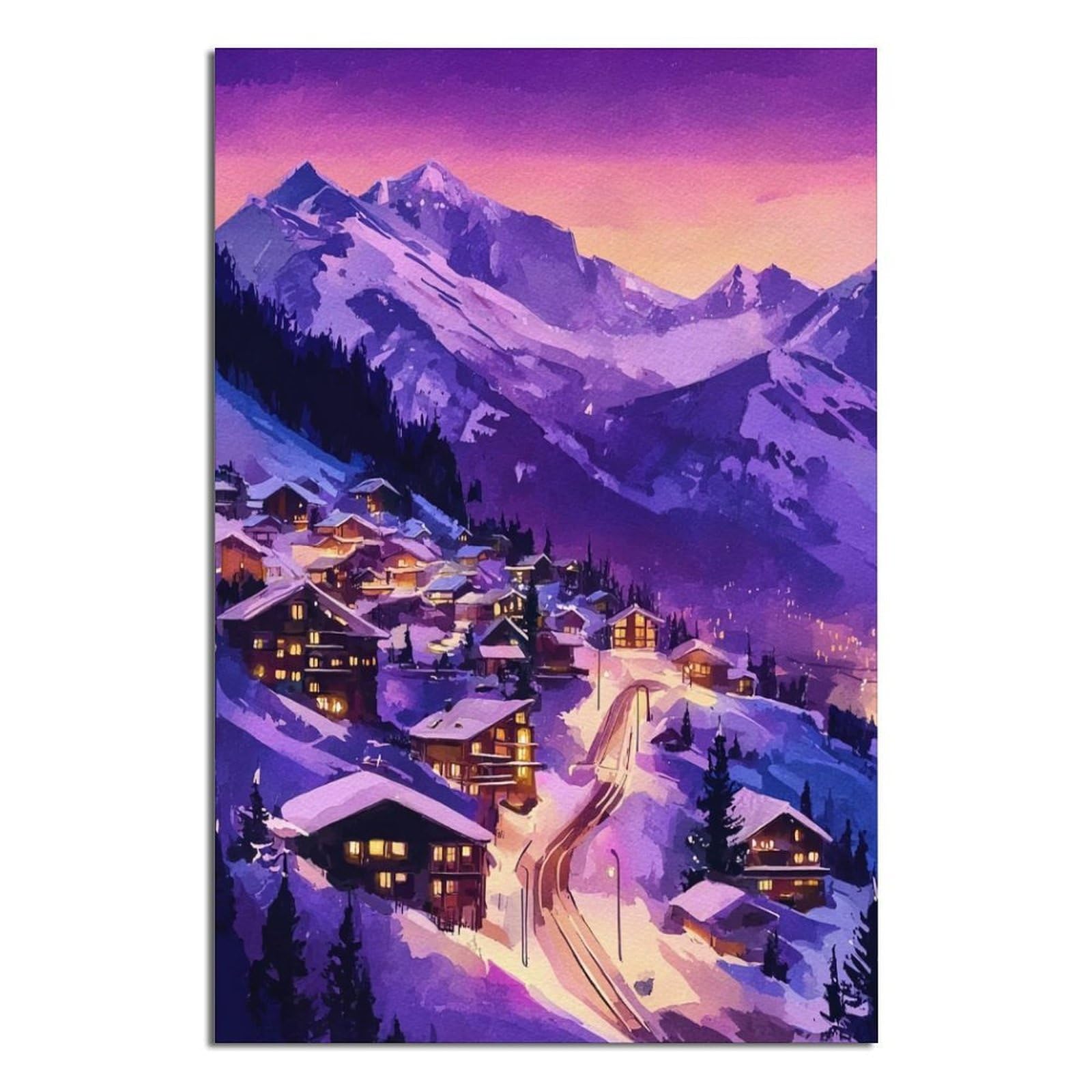 Courchevel Ski Posters 20x30inch(50x75cm) Vintage Watercolor Canvas Art