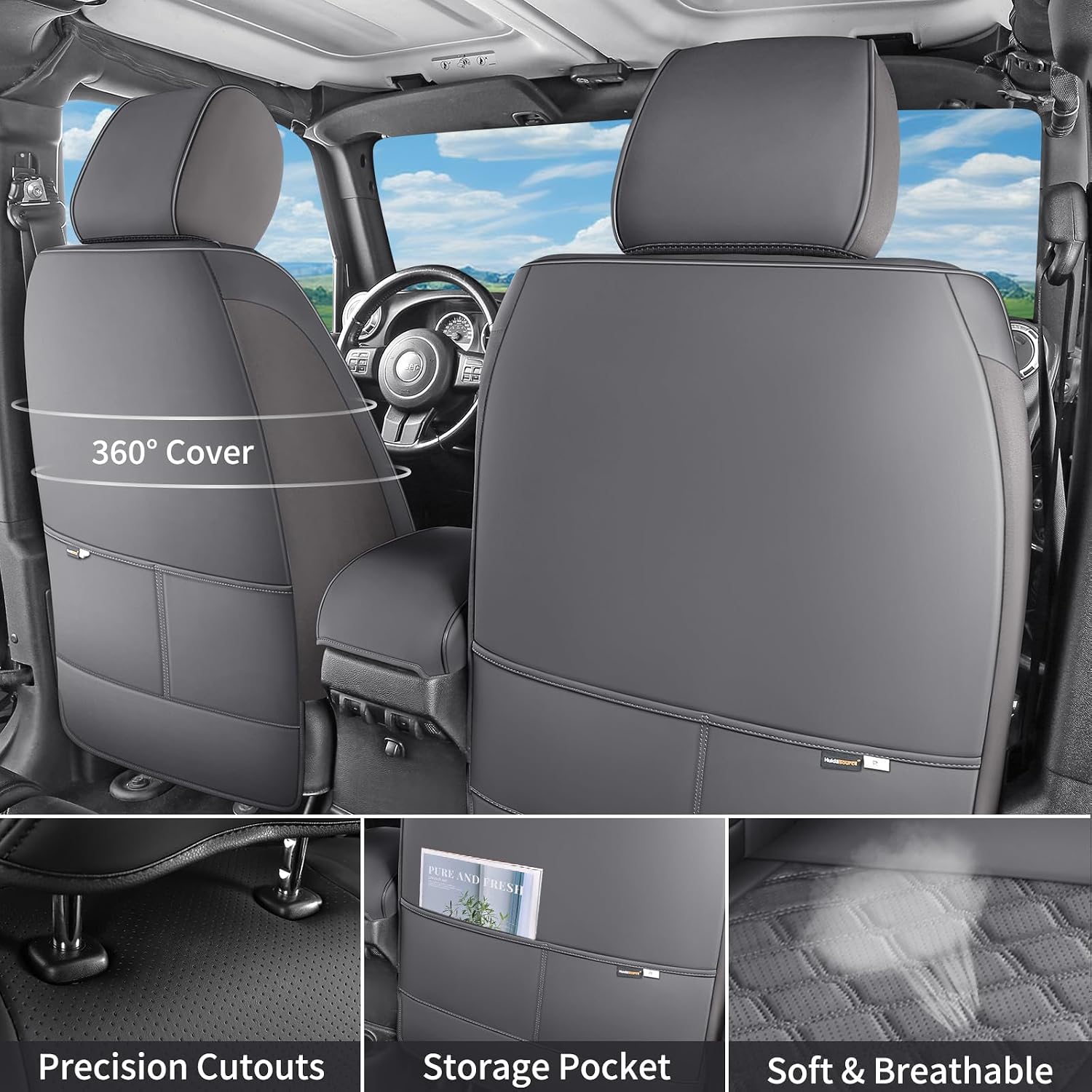 Huidasource Flat Front Seat Covers for Dodge Ram 2009-2025 1500 2500 3500 Truck Laramie Big Horn Limited Rebel Leather Seat Cushion Cover for RAM Quad Crew Mega Cab (Flat Front/Gray)