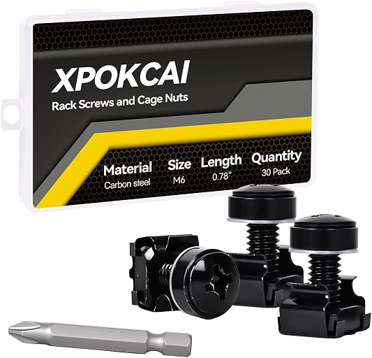 30-Pack M6 x 20mm Rack Mount Screws and Cage Nuts for Server Racks、Routers&Audio Equipment Cabinets Wall Server Network Enclosure Mount Screws