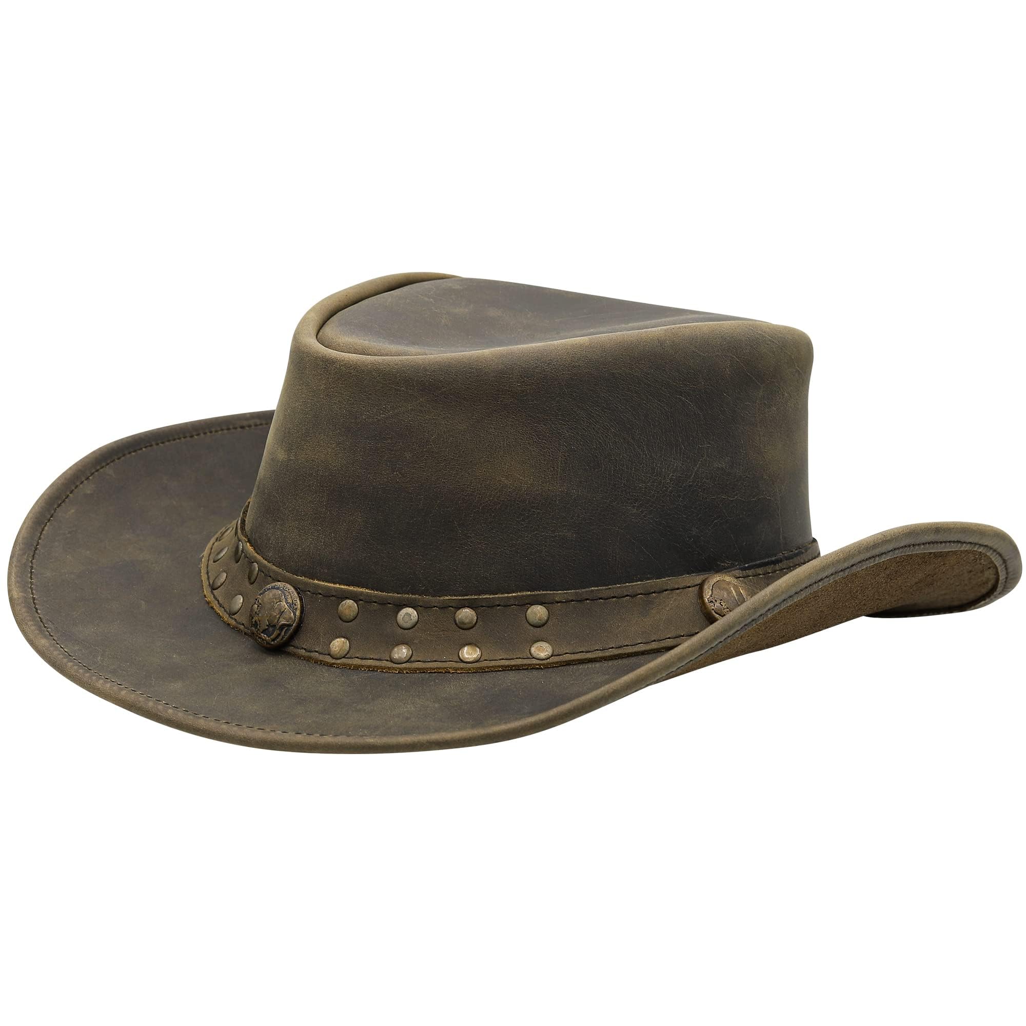 Sidewinder Sombrero de Vaquero Durable Jungle Grain Leather Unisex Adulto para Hombres Shapeable Outback Western Style Wide Brim