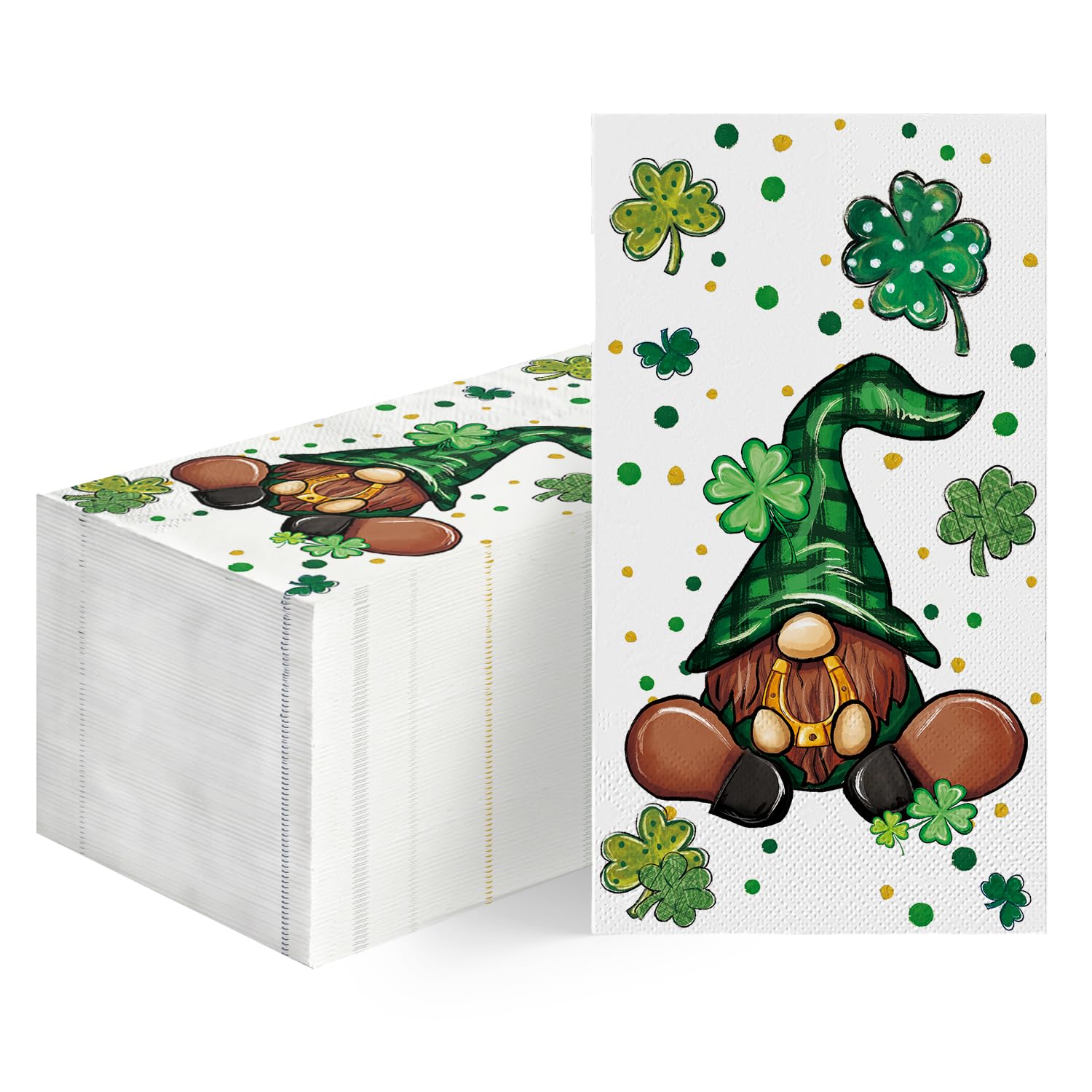 Horaldaily 100 St. Patrick's Day Disposable Paper Decorative Guest Napkins, Gnome Shamrock Irish Clover for Party Lunch Dinner Kitchen Bathroom