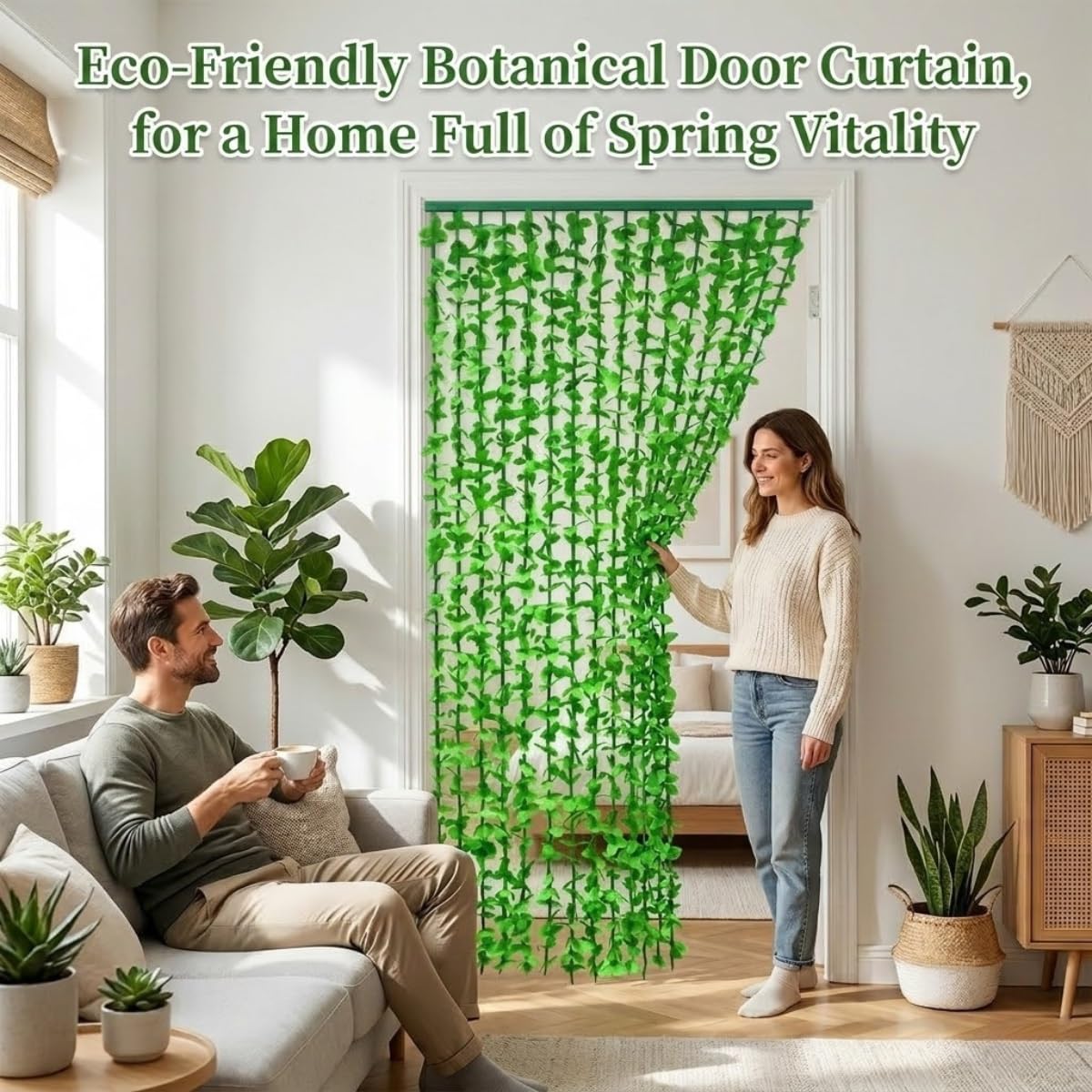 Rideau Feuillage Artificiel Vert, Rideau de Porte Lierre Suspendu, Séparateur de Pièce Décoratif, Rideau de Plantes Artificielles Pour Chambre Salon Balcon, Décoration(100x200cm)