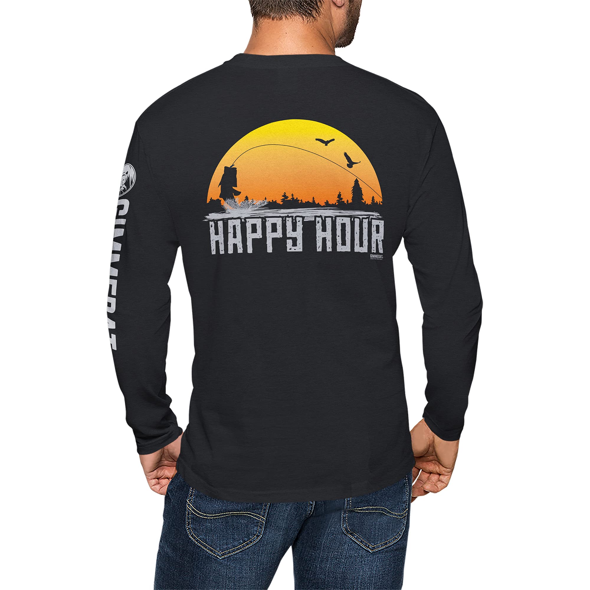 GIMMEDAT Happy Hour Bass manga larga pesca regalo divertido hombre, Gris oscuro, X-Large