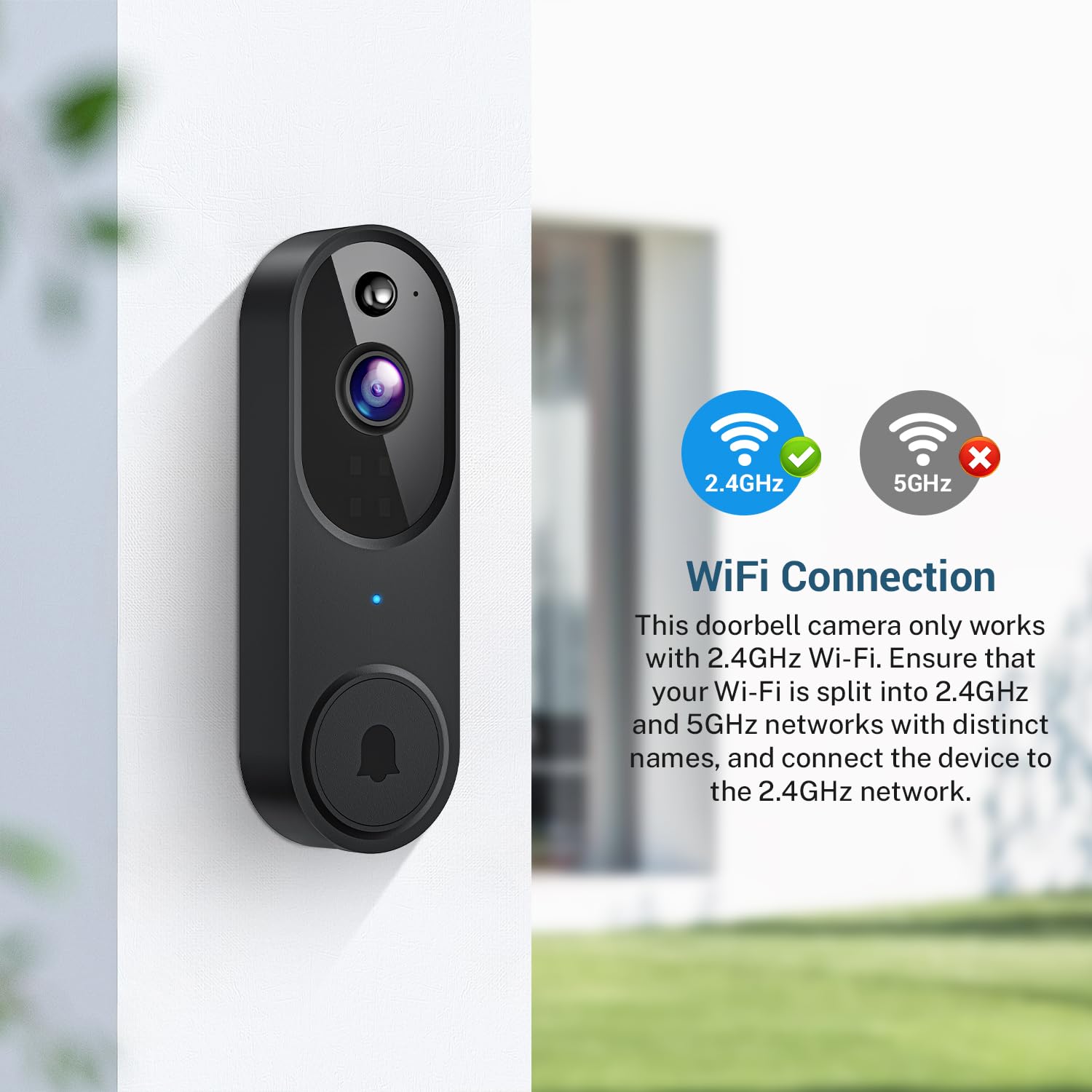 Smart Video Doorbell Camera Wireless, AI Human Detection and Instant Alerts, Night Vision, 2-Way Audio, Battery Powered, Cloud Storage Sold Seperately, 2.4G WiFi (Chime Included)