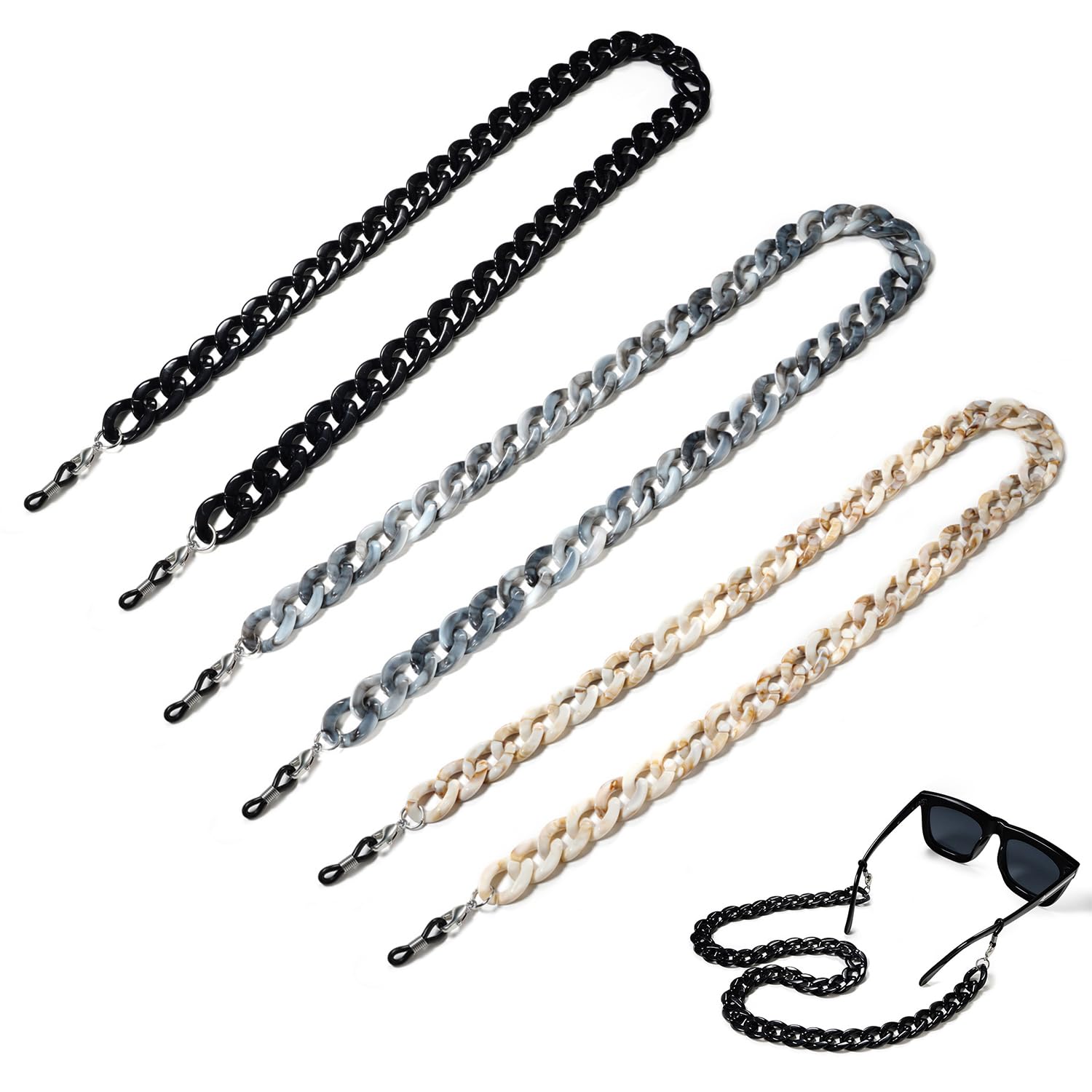 DUOHERESHUICadenas De Gafas, 3 Piezas Cadenas Para Gafas Acrílico Sol, Cadena Gafas Mujer, Gafas Cadena Fija, Para Colgar, Anti-Caída, Para Gafas De Sol Gafas De Lectura Gafas Deportivas